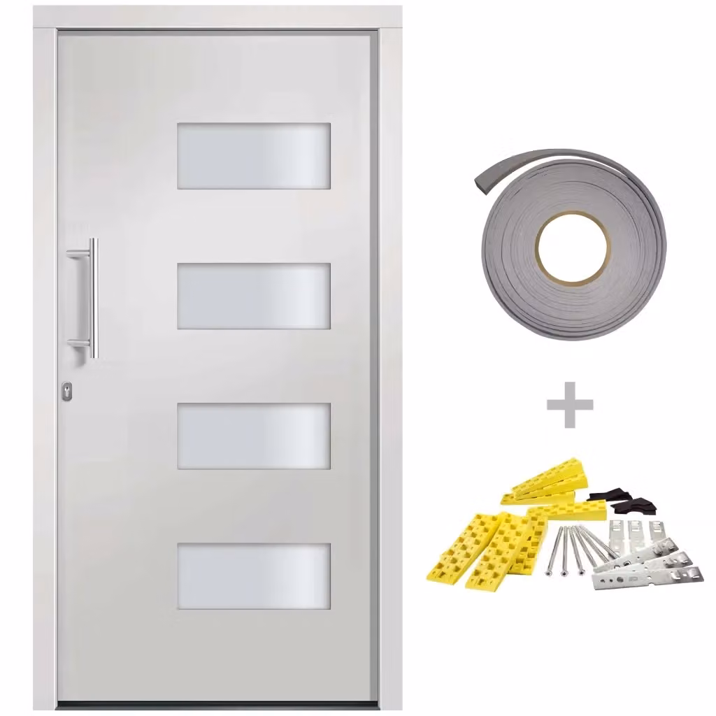 Porta d'Ingresso Moderna vidaXL in Alluminio e PVC Bianco L: 110 cm, H: 210 cm – 2
