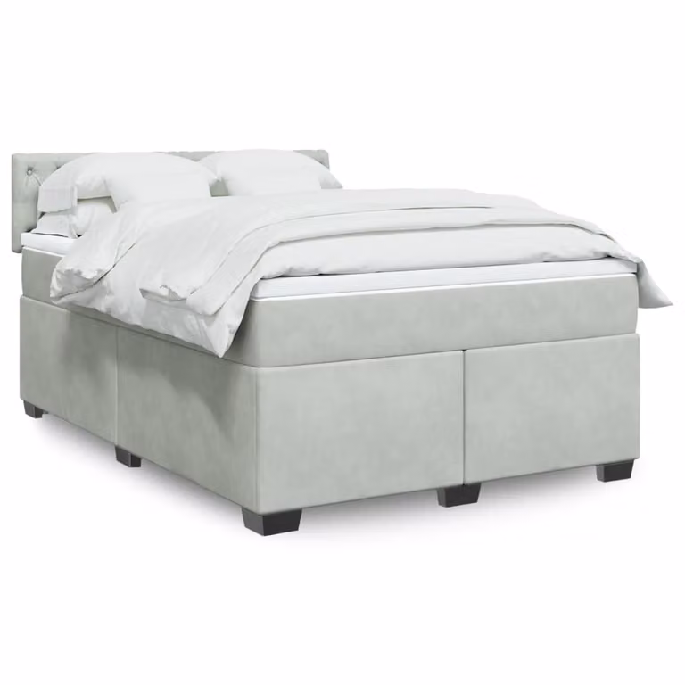 vidaXL Letto Ibrido con Materasso in Velluto Grigio e Bianco L/P: 160 x 200 cm