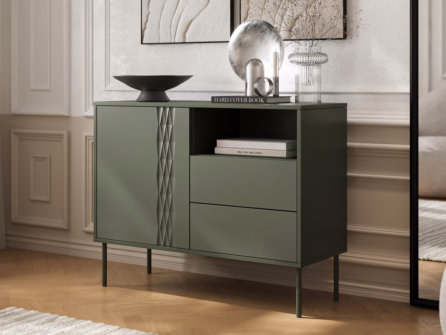 Cassettiera stretta combinata HARTSELE - verde