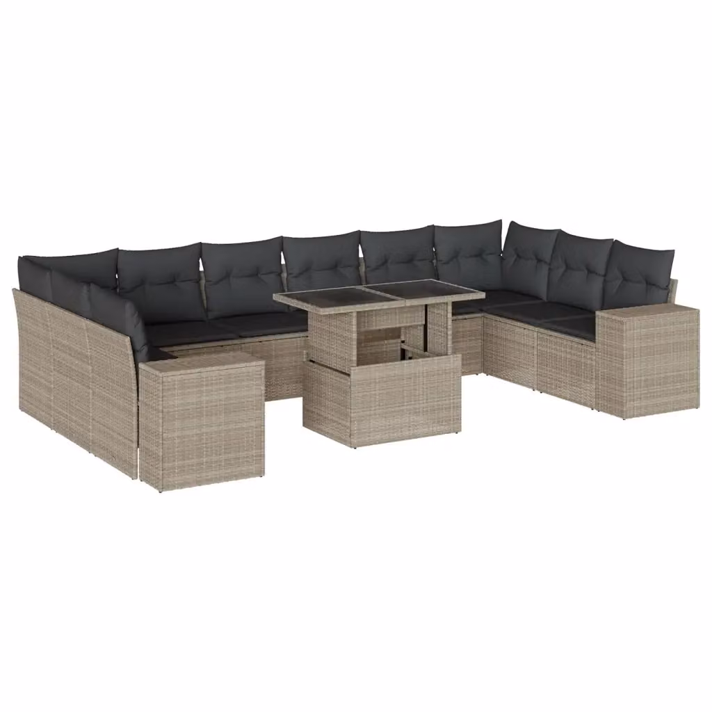 Set di Divani da Giardino vidaXL in Polyrattan Grigio Antracite con Cuscini e Tavolino da Esterno 11 Pezzi – 2