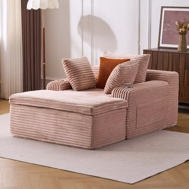 Divano letto angolare con pouf ¨C Minimal ¨C rosa, 3 posti