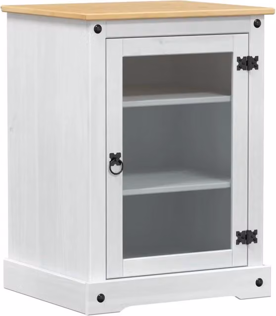 Mobile HiFi CFW6105441 in Pino Massello Bianco con Vetro L: 60 cm, P: 50 cm, H: 82 cm