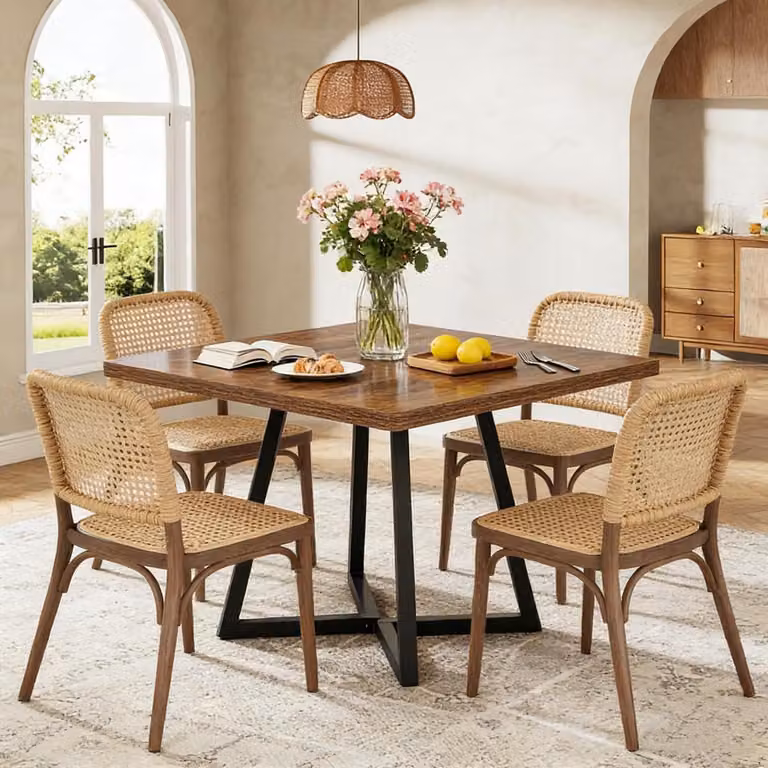 Tavolo da cucina quadrato, 80x80 cm, in MDF con struttura in metallo, colore marrone, stile industriale, per 2-4 persone