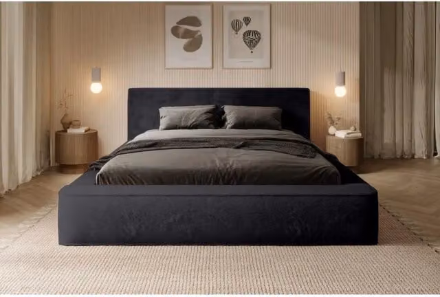 Letto contenitore ORLANE Meublorama Nero, L/P: 160 x 200 cm, con rete a doghe sollevabile e design moderno