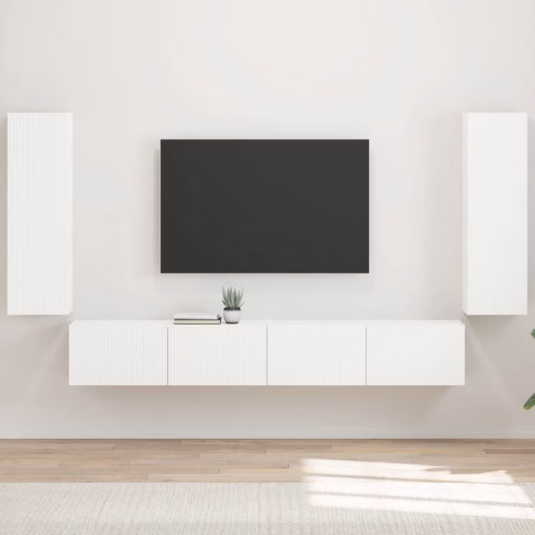 vidaXL Set di 4 Mobiletti da TV a Parete Moderni in MDF Bianco Opaco