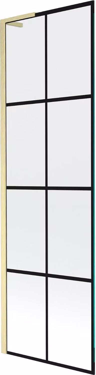 Mexen Next L paratia per vasca da bagno a 1 anta 60 x 150 cm, griglia nera, oro spazzolato - 895-060-000-03-77-55