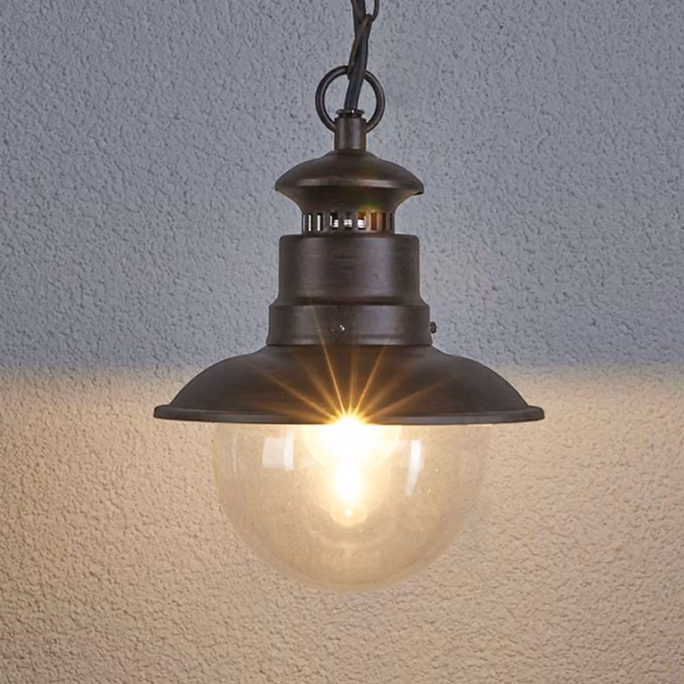 Lampada a sospensione per esterni Lindby Eddie, ruggine, metallo, IP44, E27