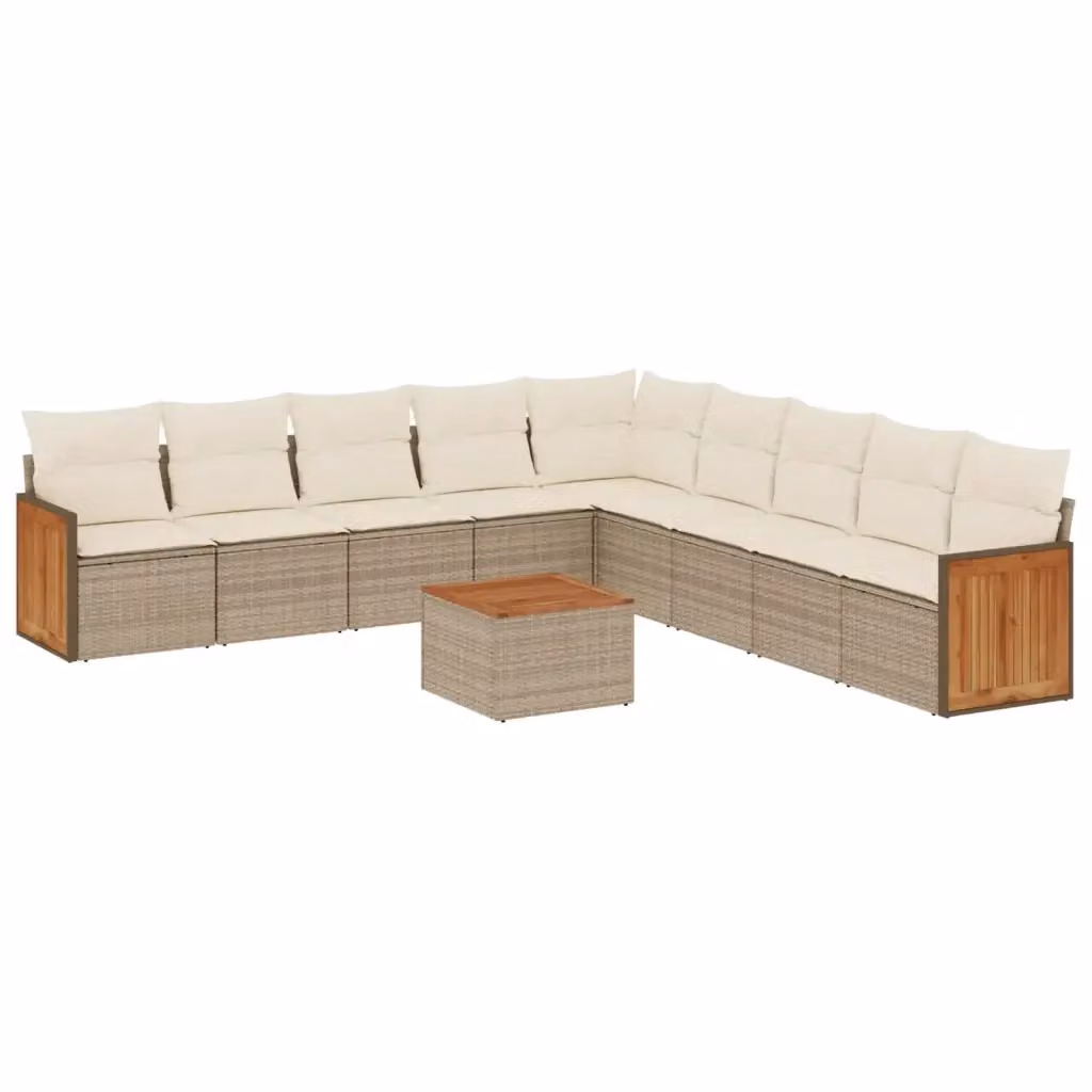 Set Divano da Giardino a L vidaXL in Polyrattan con Cuscini Beige e Tavolino da Esterno 10 Pezzi – 2