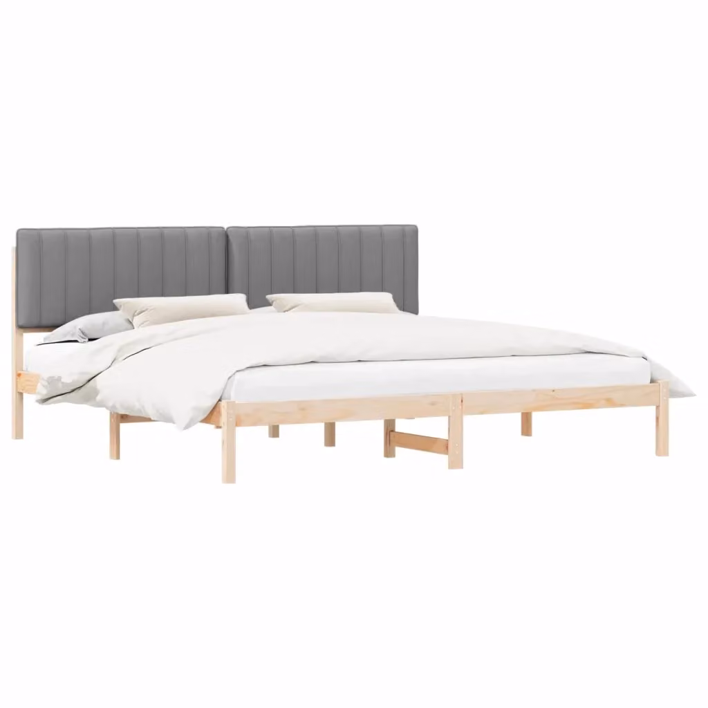 Letto con Testiera Rivestita vidaXL in Legno di Pino e Tessuto Grigio 200 x 200 cm – 2