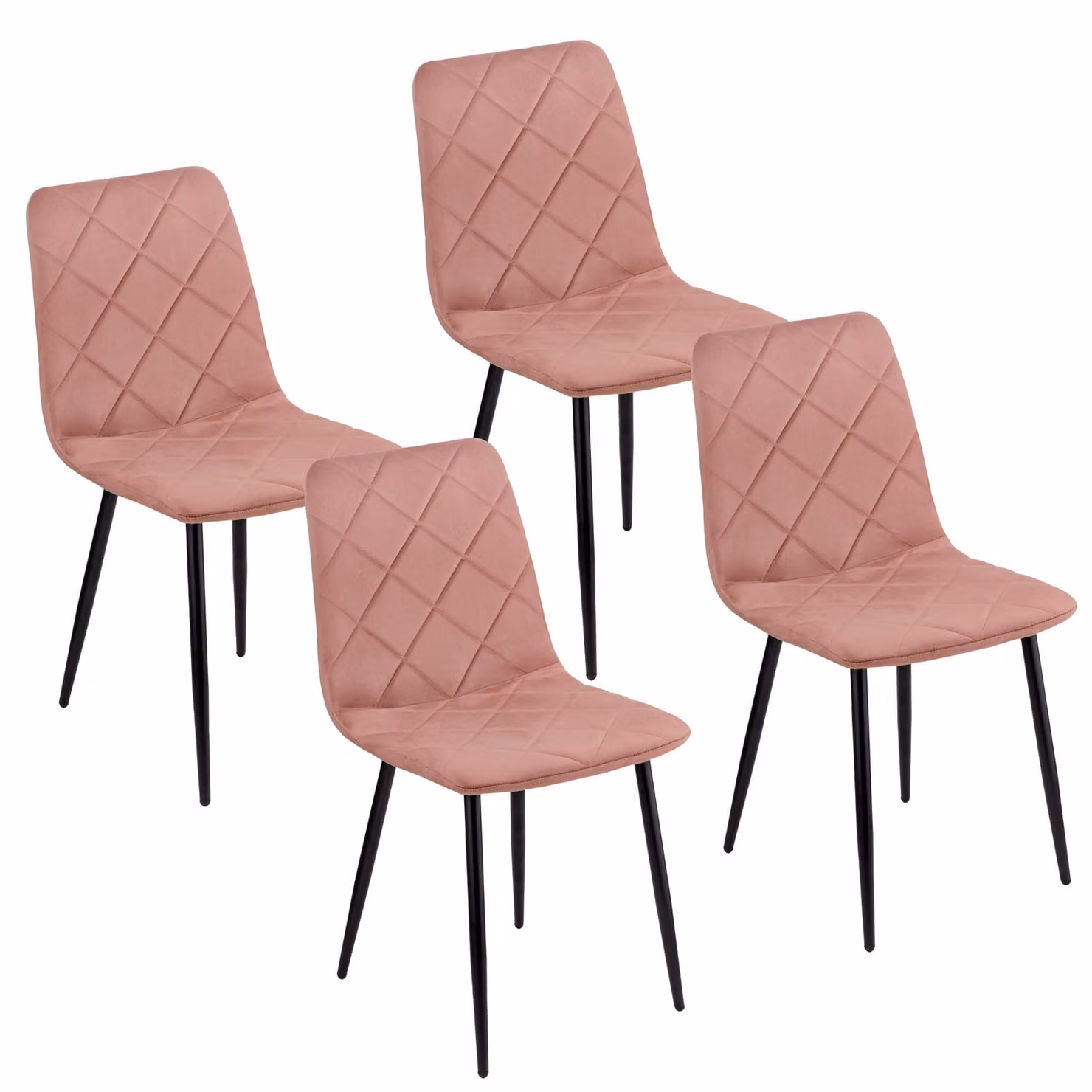 Set di 4 poltrone in velluto con gambe in ferro, colore rosa, dimensioni 52x44x85 cm