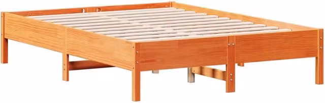Letto matrimoniale in legno di pino color marrone cera con doghe fisse L: 140.5 cm, P: 195.5 cm, H: 36.5 cm