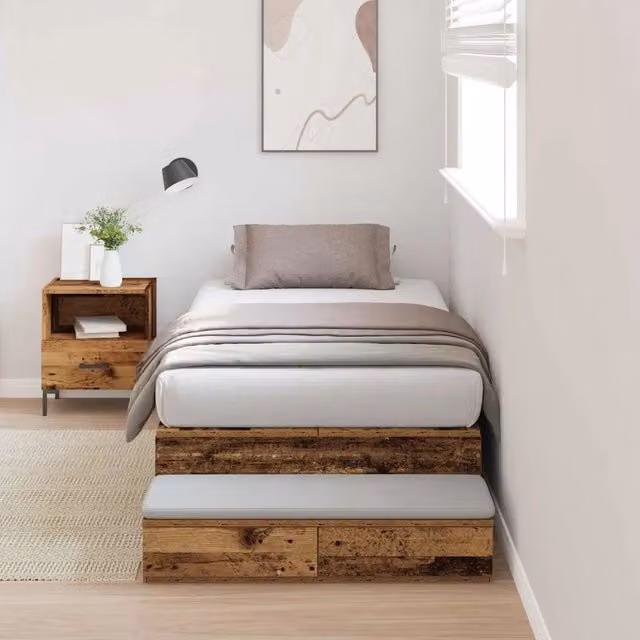 Struttura letto con contenitore-Giroletto con contenitore Legno vecchio 100 cm