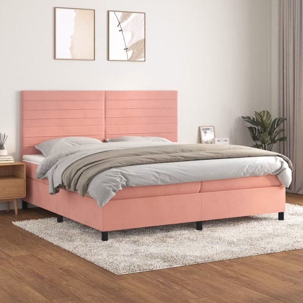 The Living Store Letto a molle con materasso Rosa 200x200 cm Velluto