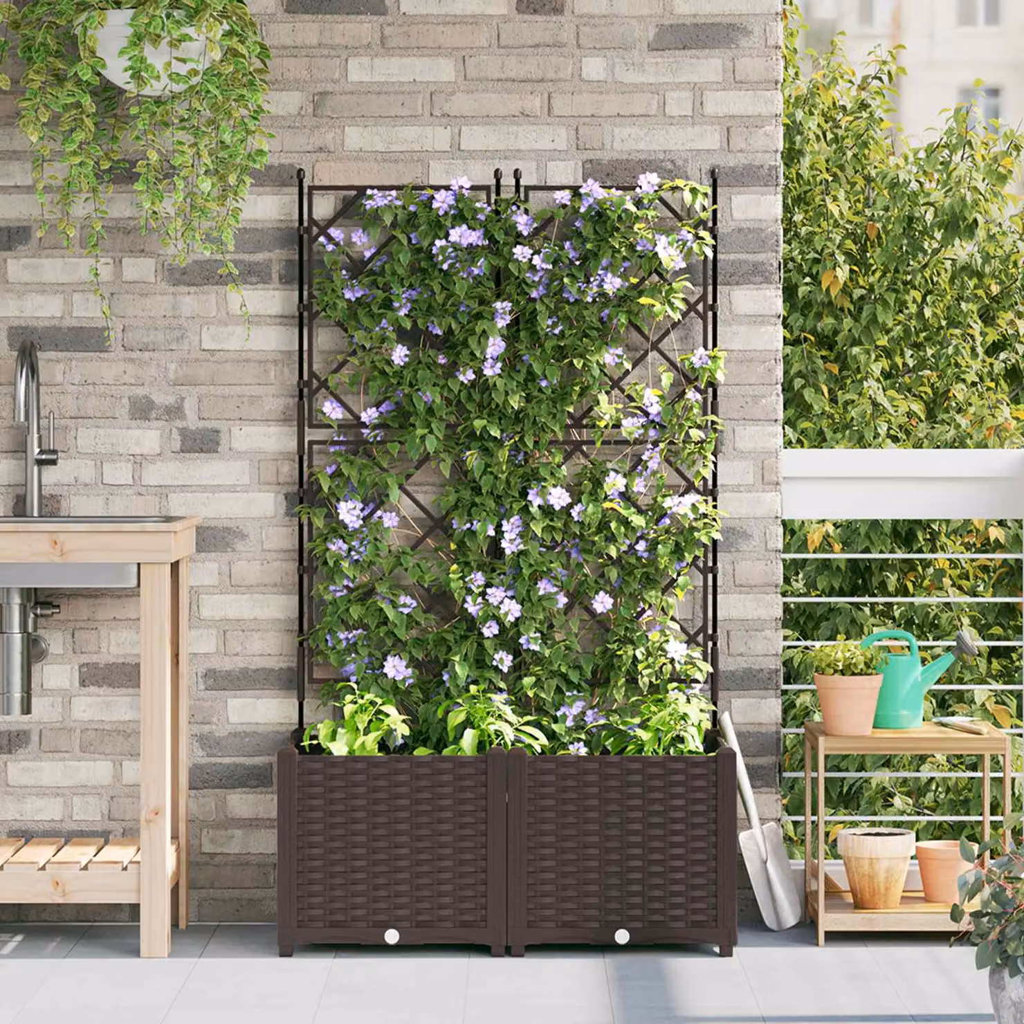 Set di 2 vasi da giardino vidaXL in plastica marrone, L 80 cm x P 40 cm x H 143 cm