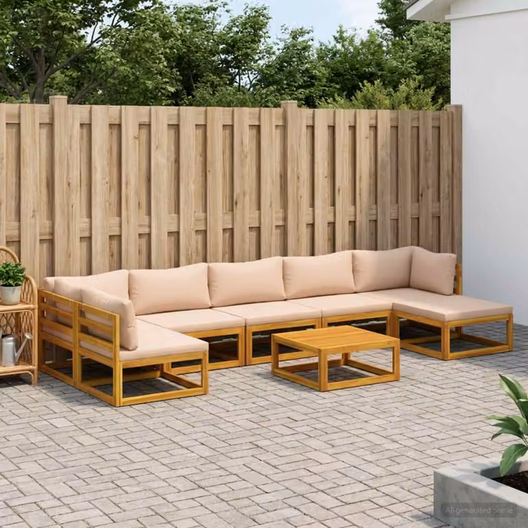 vidaXL Set di divani da giardino 8 pz in legno di acacia massello con cuscini beige e marrone