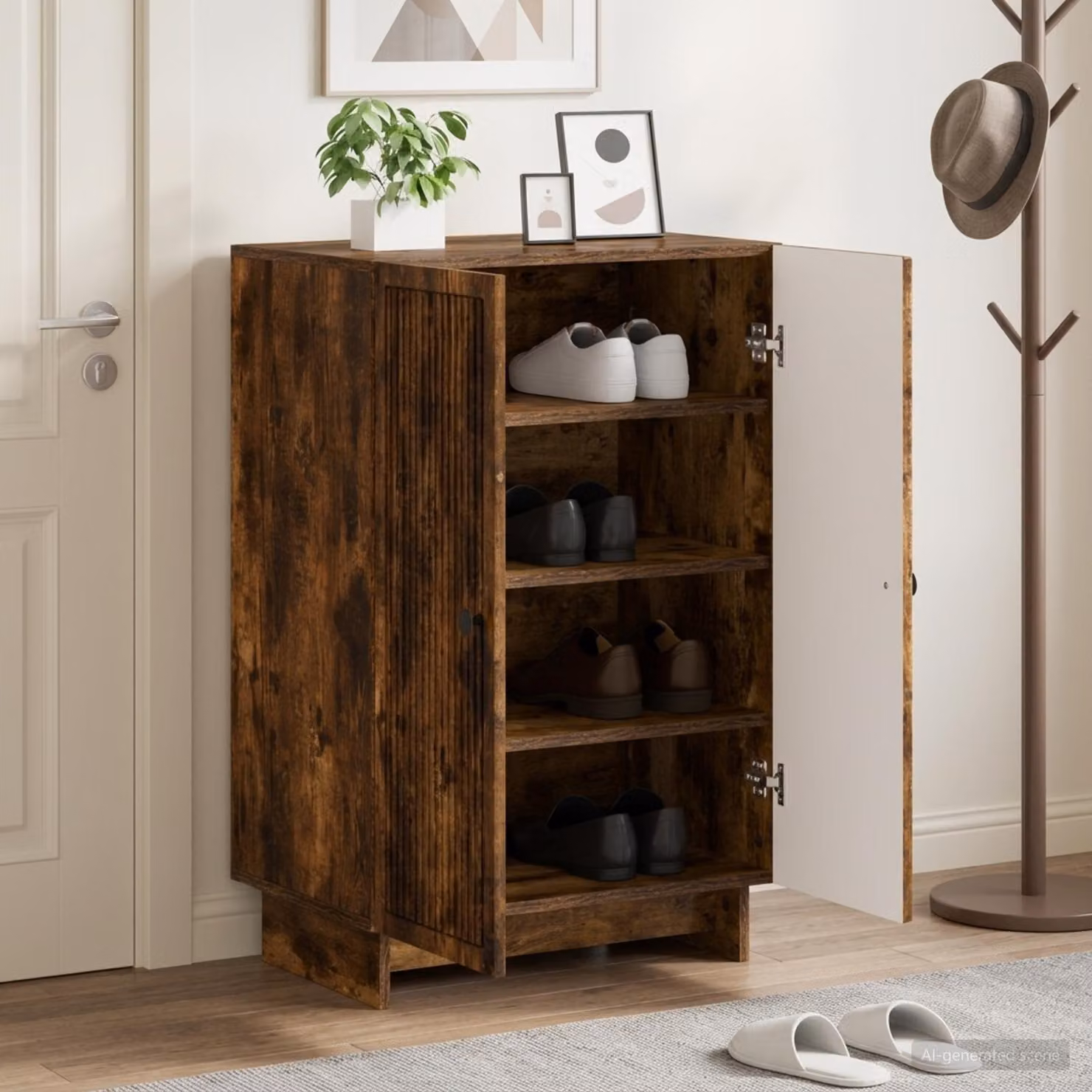 Mobile porta scarpe moderno vidaXL in legno e metallo, L: 59,5 cm, P: 39,5 cm, H: 90 cm