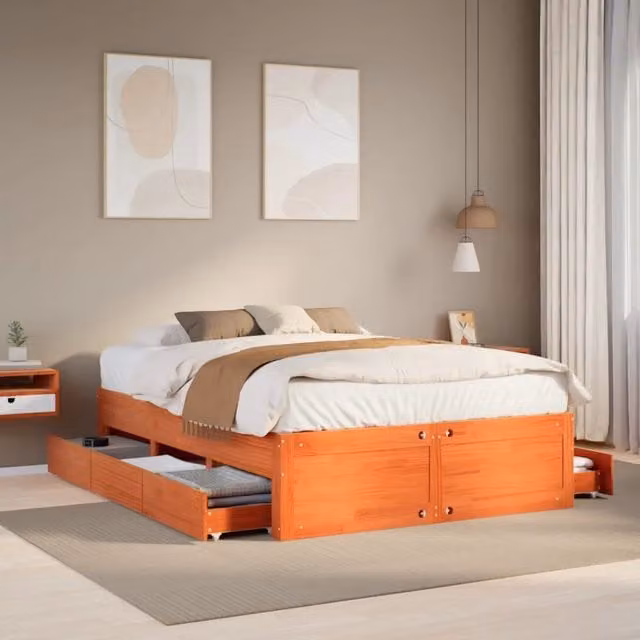 Giroletto vidaXL in legno di pino con cassetti, colore marrone cera, L/P/H: 190 x 140 x 41 cm – 1