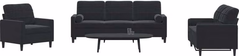 Maison Exclusive - Set divano 3 pezzi con cuscini e cuscini cervicali in velluto nero