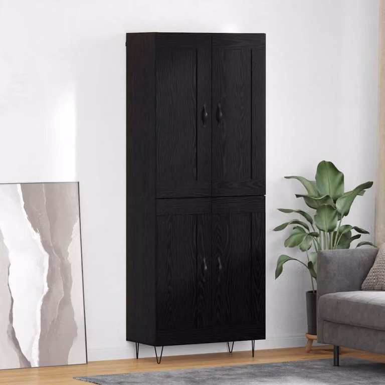 Credenza moderna vidaXL in legno MDF e metallo, colore nero, L: 69,5 cm, P: 34 cm, H: 180 cm
