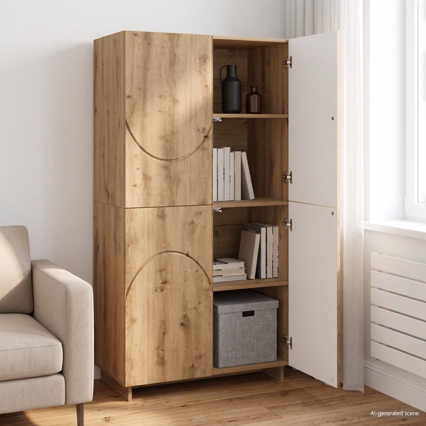 Credenza moderna vidaXL in legno color rovere con ante a battente e ripiani interni, L: 79 cm, P: 41 cm, H: 151 cm