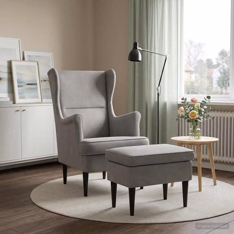 Set di Poltrona con Ottomano vidaXL in Velluto Grigio per Soggiorno e Camera da Letto