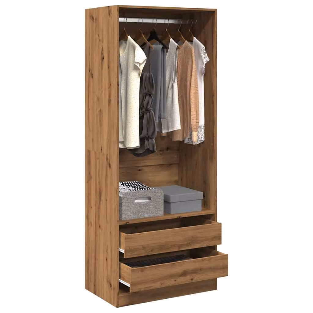 vidaXL Armadio in Legno Rovere Marrone con Cassetti Interni e Appendiabiti L/P/H: 80 x 50 x 200 cm – 1