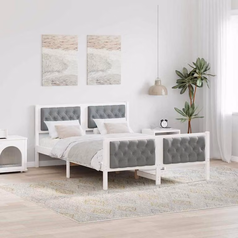 Struttura del letto minimalista vidaXL in pino massello laccato grigio chiaro 150 x 200 cm