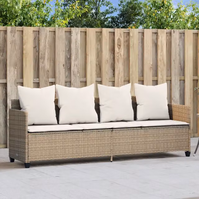 Lettino Prendisole con Cuscini Beige in Polyrattan 368348
