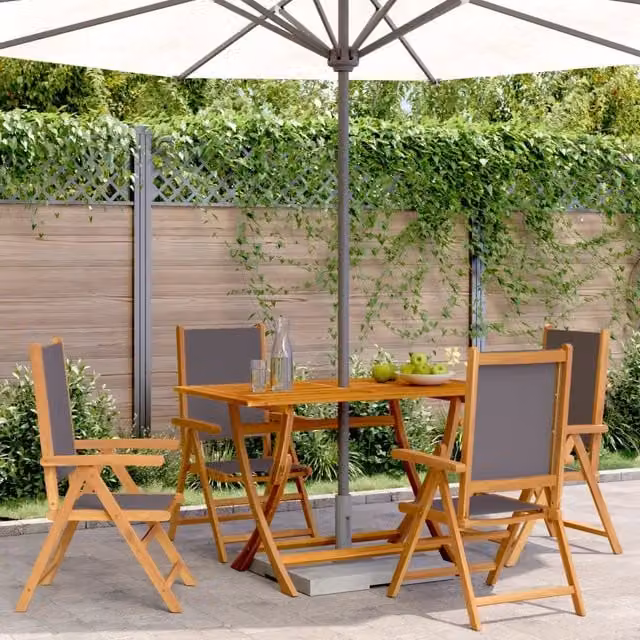 Set di 4 sedie pieghevoli reclinabili vidaXL in legno di acacia oliato e tessuto antracite resistente ai raggi UV