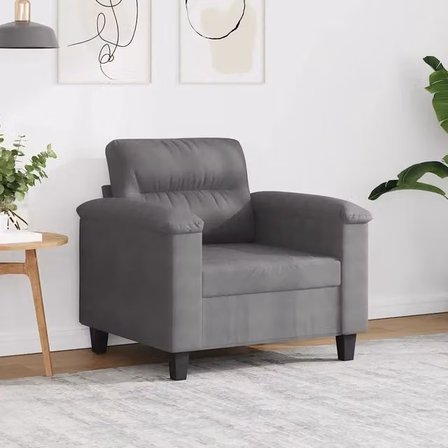 Poltrona Lounge Moderna in Microfibra Grigia con Braccioli e Struttura in Metallo