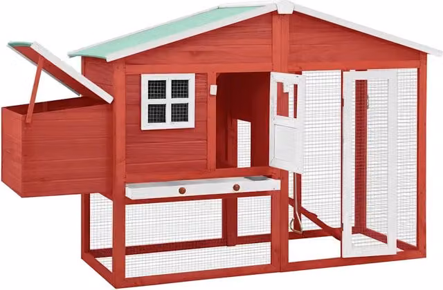 Pollaio con Casetta Nidificazione vidaXL in Legno di Abete e Metallo, Rosso e Bianco – 1
