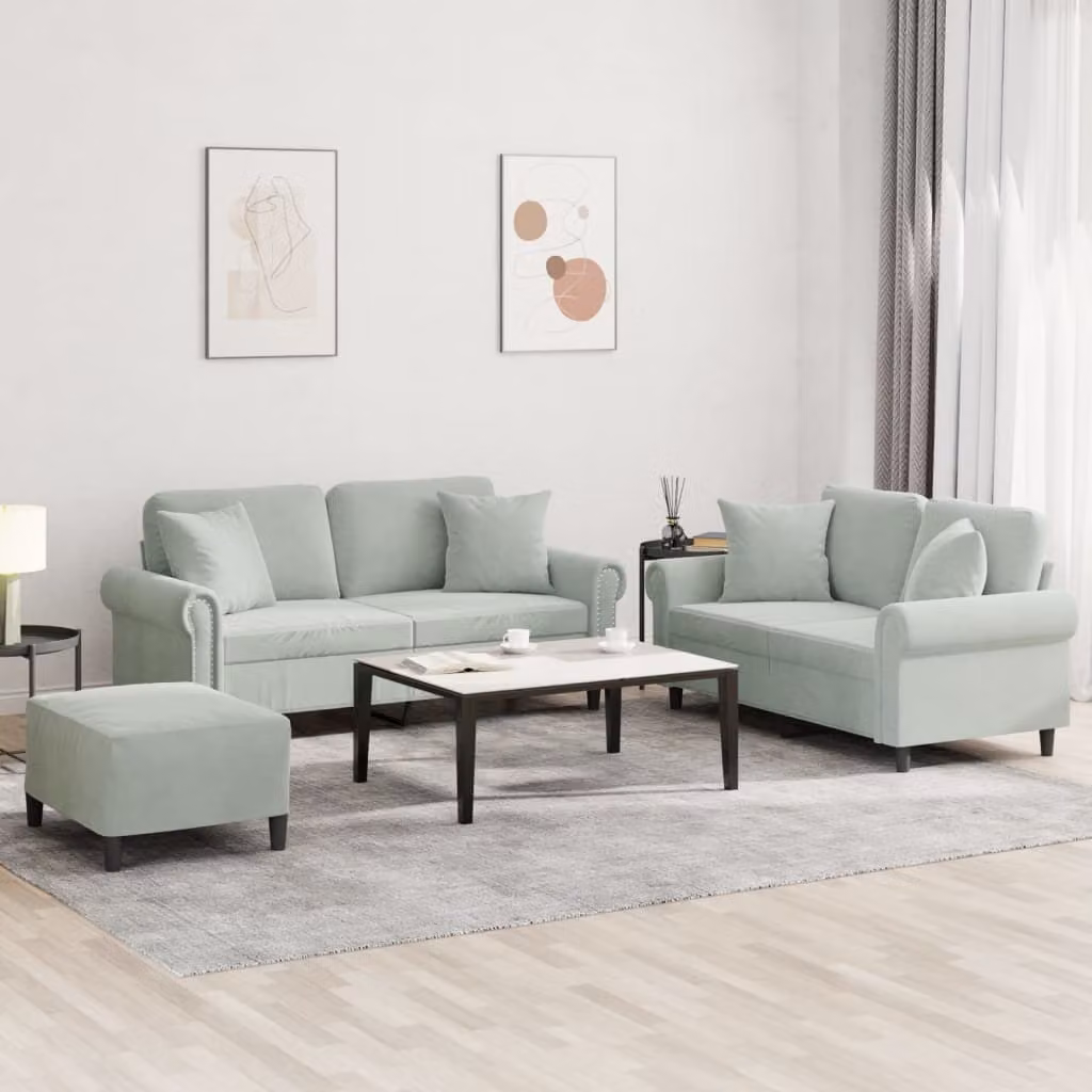 Maison Exclusive - Set divano a 3 posti con cuscini in velluto grigio chiaro