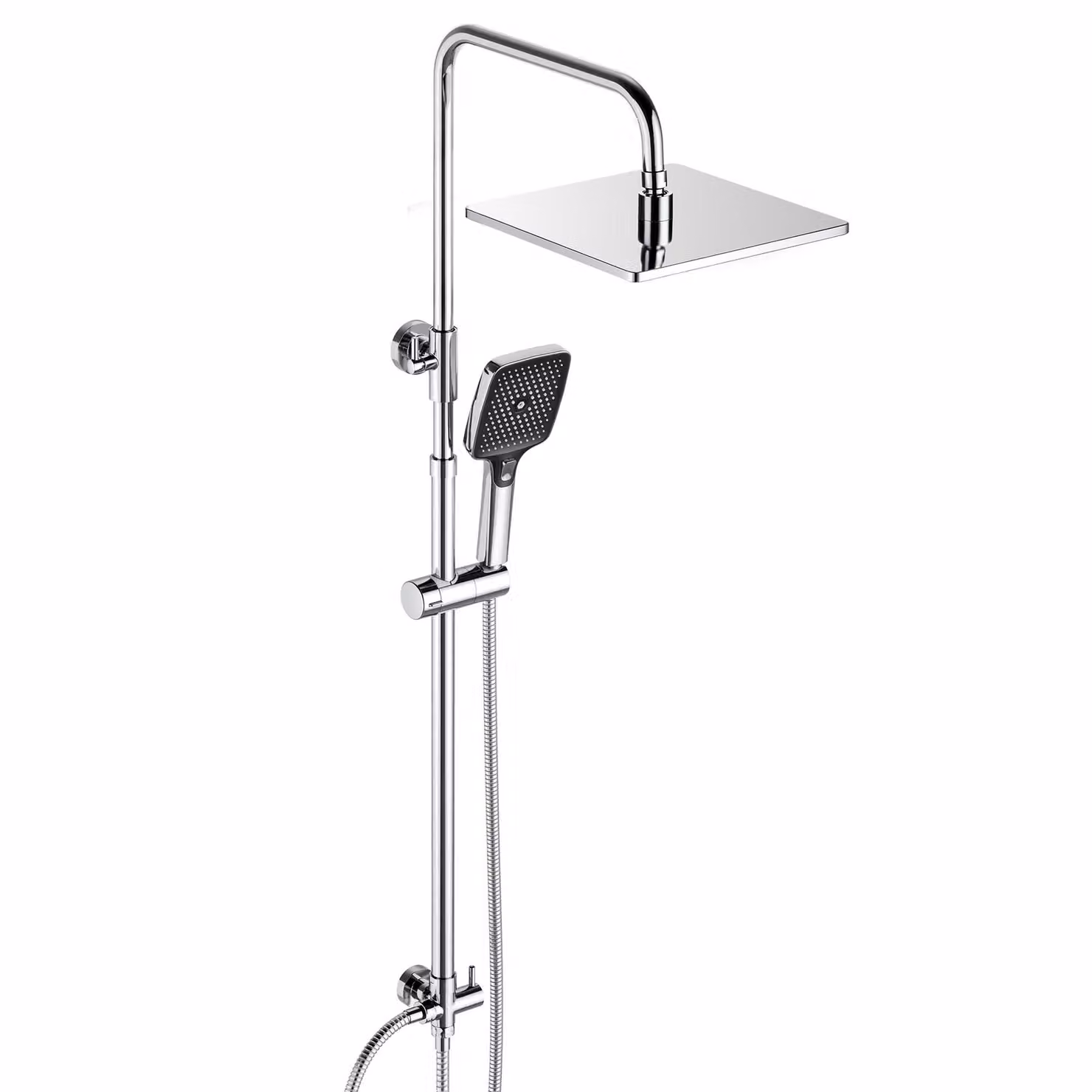 JOHO Sistema doccia in acciaio inossidabile senza miscelatore, set doccia con soffione a pioggia, a risparmio idrico, con testina doccia di 20x20 cm, finitura cromata