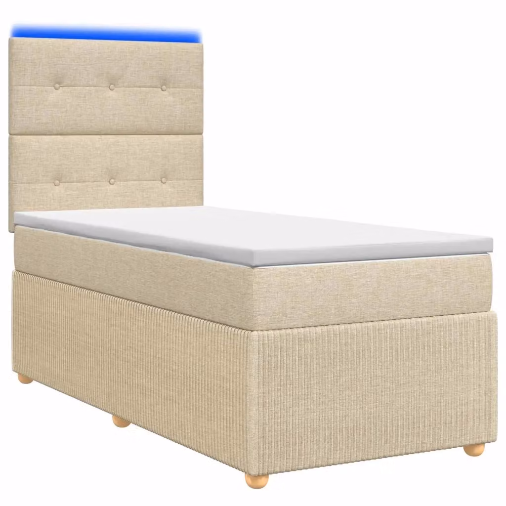 Letto Box Spring vidaXL con Materasso Ibrido Beige e Illuminazione LED con Porta USB L/P: 90 x 190 cm – 2