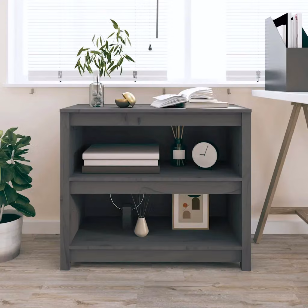 Libreria moderna vidaXL in legno massello di pino grigio con pannello posteriore L: 80 cm, P: 35 cm, H: 68 cm