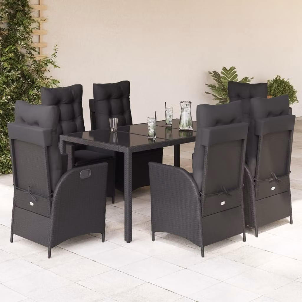 Maison Exclusive - Set da Pranzo da Giardino 7 pz Nero con Cuscini in Polyrattan