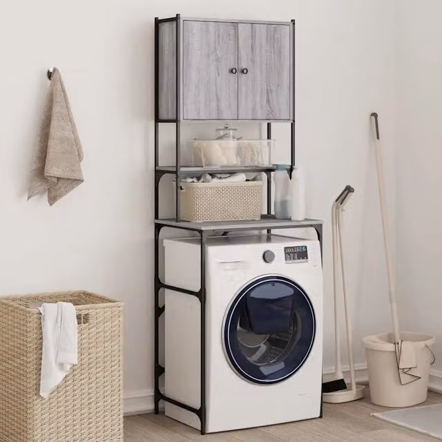 Mobile per lavatrice stile industrial vidaXL in legno e metallo grigio L: 68 cm, P: 48,5 cm, H: 194 cm