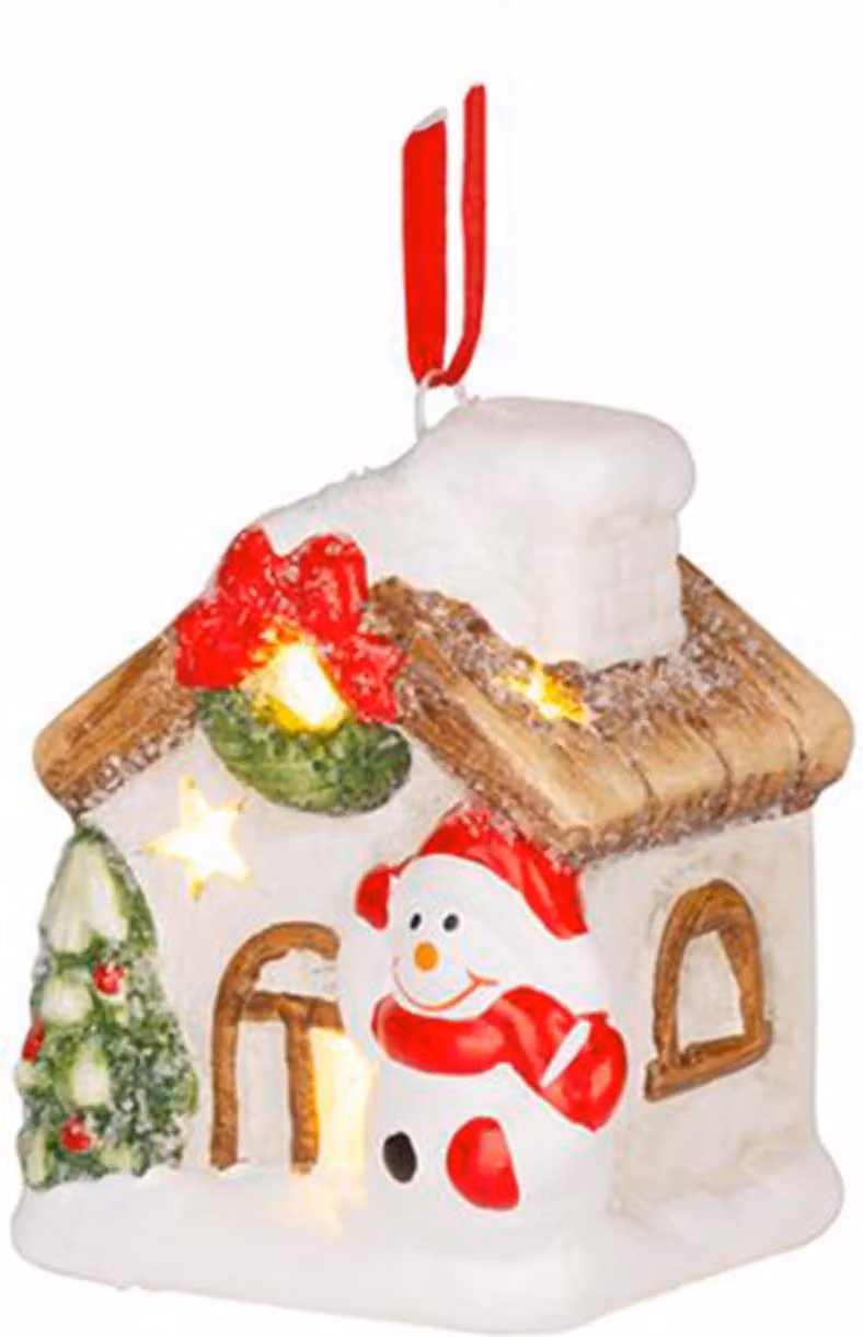 Decorazione LED MAGICHOME, CASA con pupazzo di neve, appesa, 5,8x5x7 cm