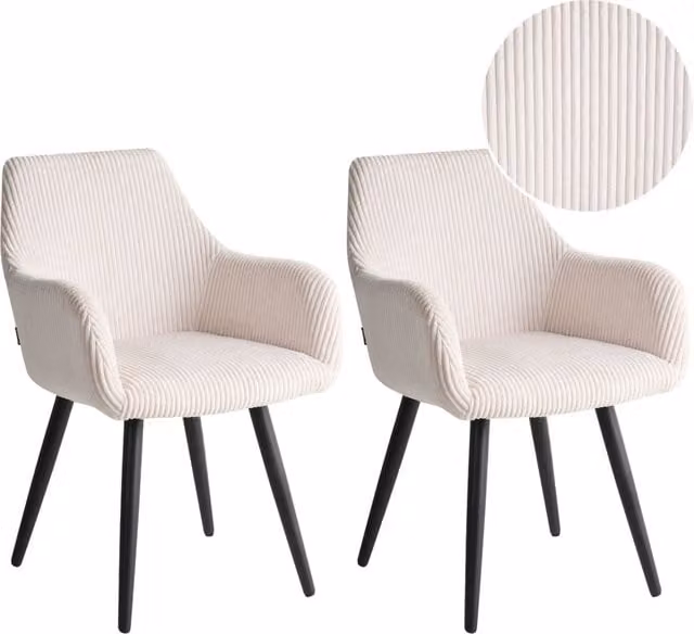 Set di 2 sedie da pranzo BELIANI in velluto a coste beige chiaro con braccioli e base in metallo design moderno – 1