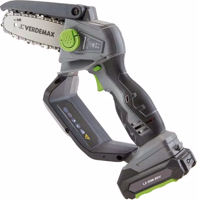 Potatore a batteria Verdemax PE20 per arbusti e piante, 20V, con lama da 12 cm e caricabatterie rapido, colore grigio – 1