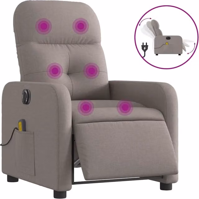 Poltrona Massaggiante | Sedia Relax Reclinabile Elettrica Tortora in Tessuto