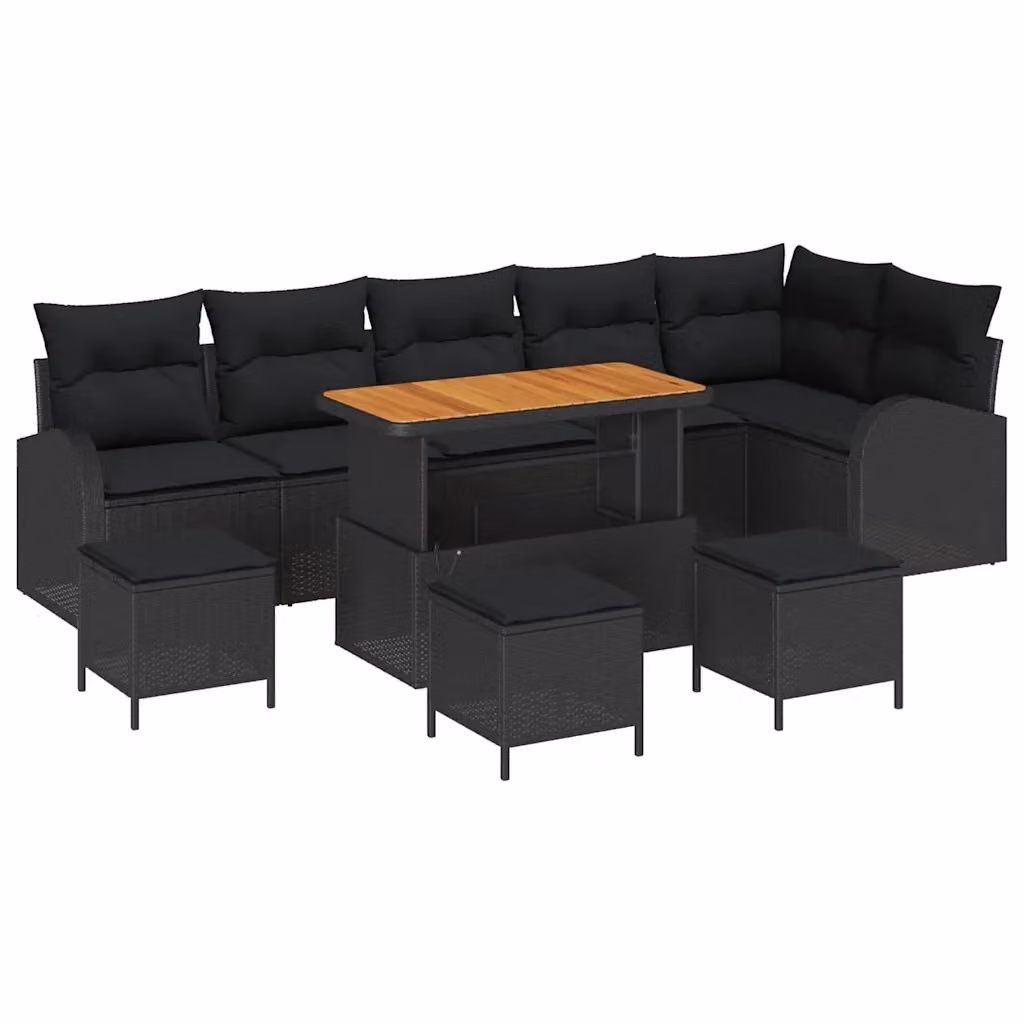 vidaXL Set Divano da Giardino a L con 10 Pezzi, Nero, con Cuscini e Tavolino da Esterno – 2