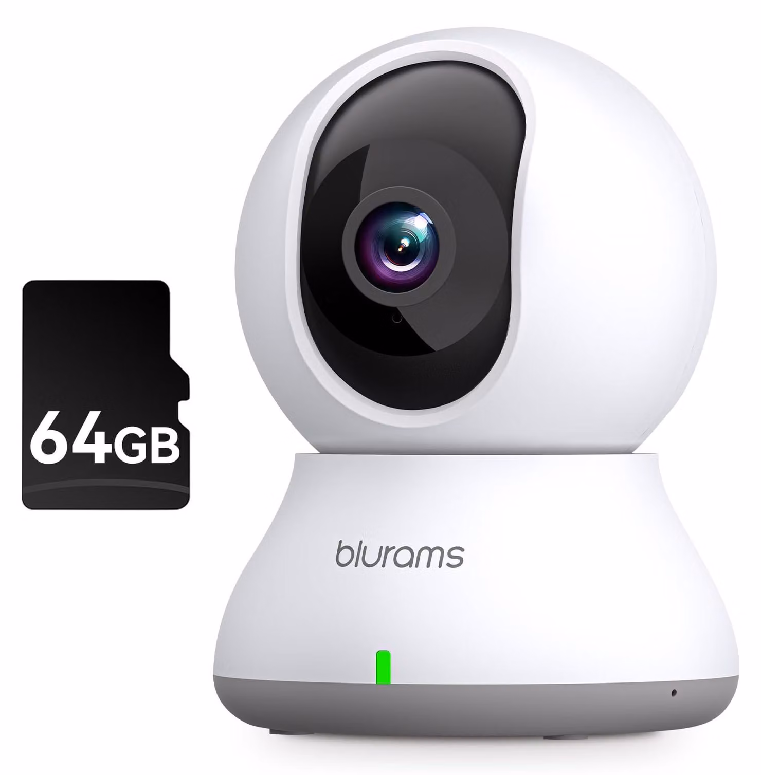 Telecamera Wi-Fi con scheda microSD da 64G, telecamera di sicurezza 2K, rotazione a 360°, visione notturna, rilevamento del movimento