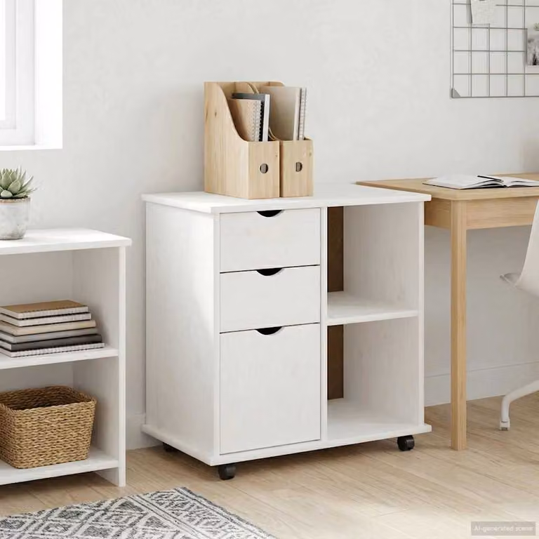 Carrello mobile con ruote vidaXL in legno di pino massello bianco L/P/H: 63,5 x 39 x 65,5 cm
