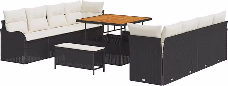 Set Divano da Giardino con cuscino 11 pcs Nero polyrattan