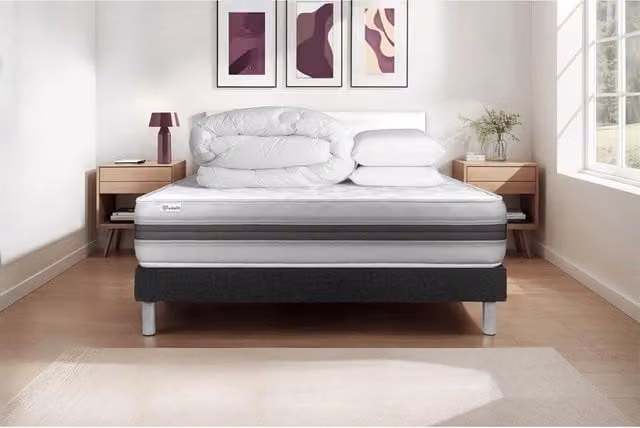 Pacchetto letto completo - Materasso 140x190cm + Box spring con doghe (kit) + 2 cuscini + Piumino - Vitalmemo Back