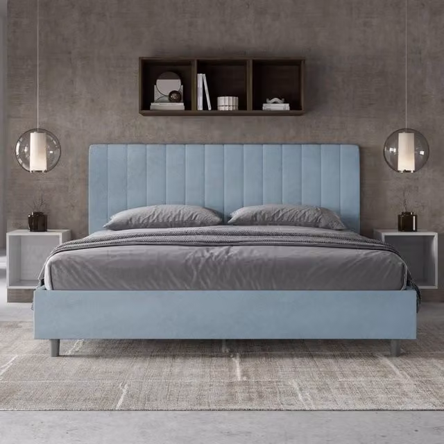 Letto matrimoniale king size con contenitore imbottito ityhome Agueda in microfibra azzurro L: 190 cm, P: 210 cm
