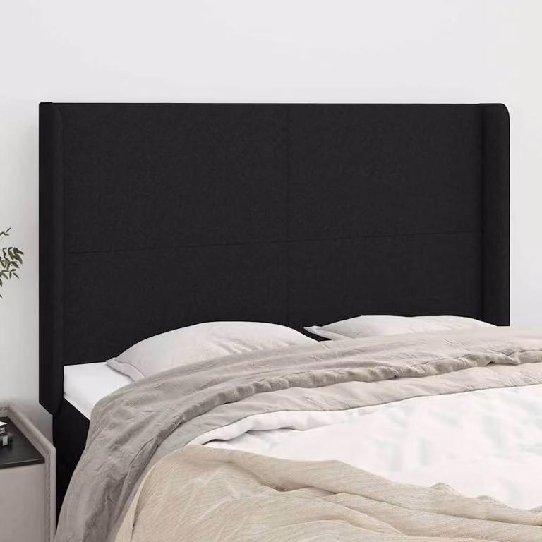Testiera ad orecchio vidaXL in tessuto nero con struttura in legno L: 147 cm, P: 16 cm, H: 118/128 cm