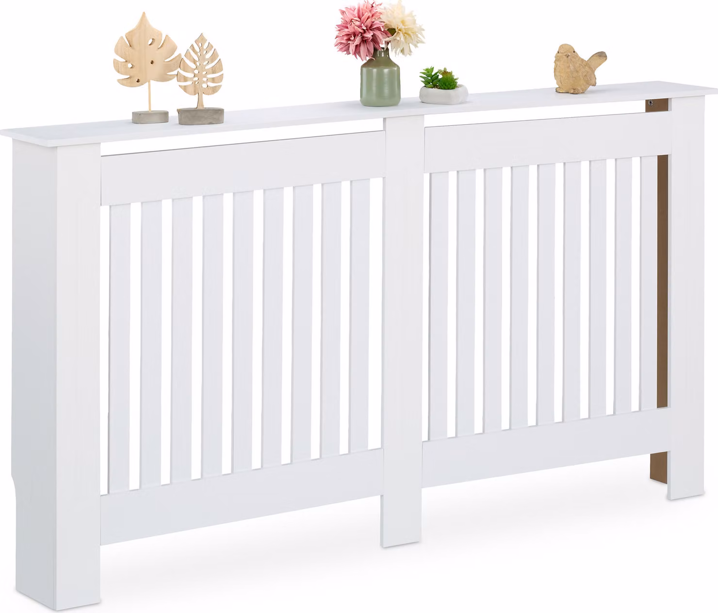 Copritermo Relaxdays in stile rustico, HBT 83x152x19 cm, per vecchi termosifoni, copritermo a mensola, MDF, bianco