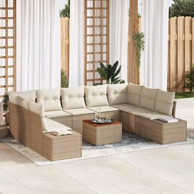 Set Divano da Giardino 10 pz Beige polyrattan 3348002